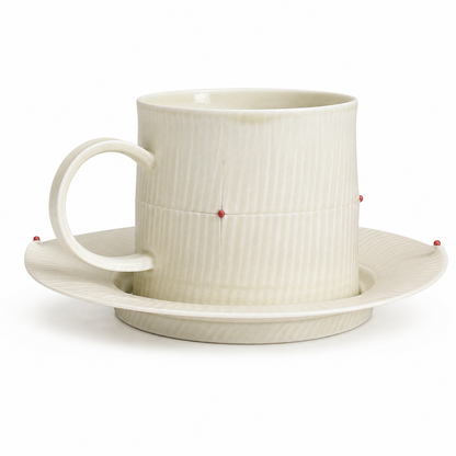 Wood Ash Glaze Beaded Teacup and Saucer