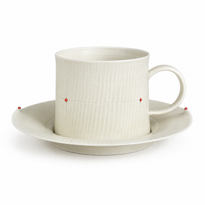 Wood Ash Glaze Beaded Teacup and Saucer
