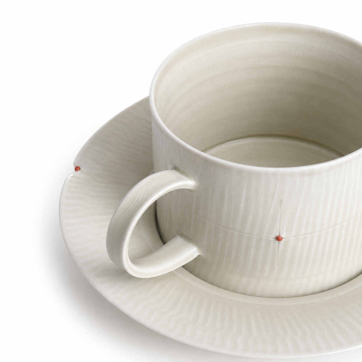 Wood Ash Glaze Beaded Teacup and Saucer